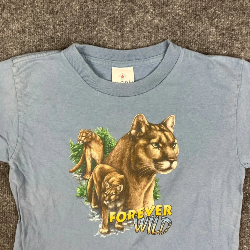 Aloré T-Shirt Youth Size 10-12 Blue Forever Wild Cougar Graphic Tee‎